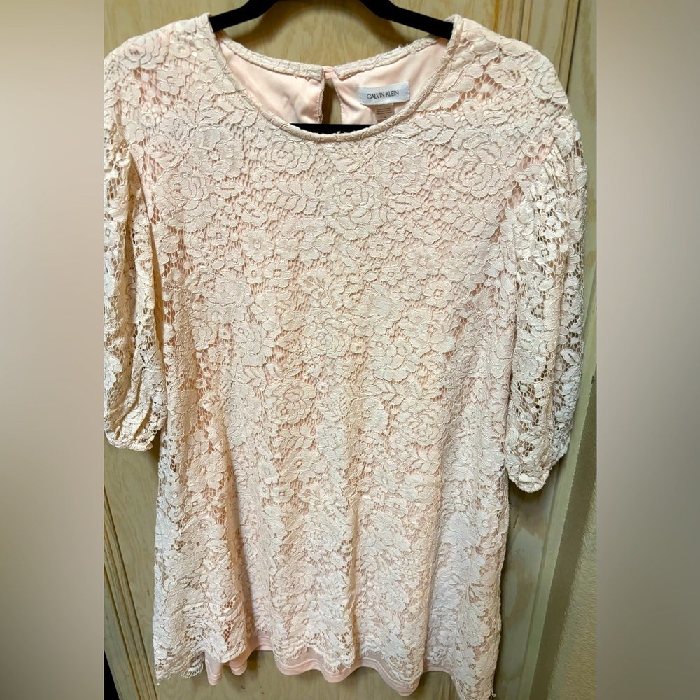 Calvin Klein Pink Lace Dress Size 14 Puffy‎ Sleeveles